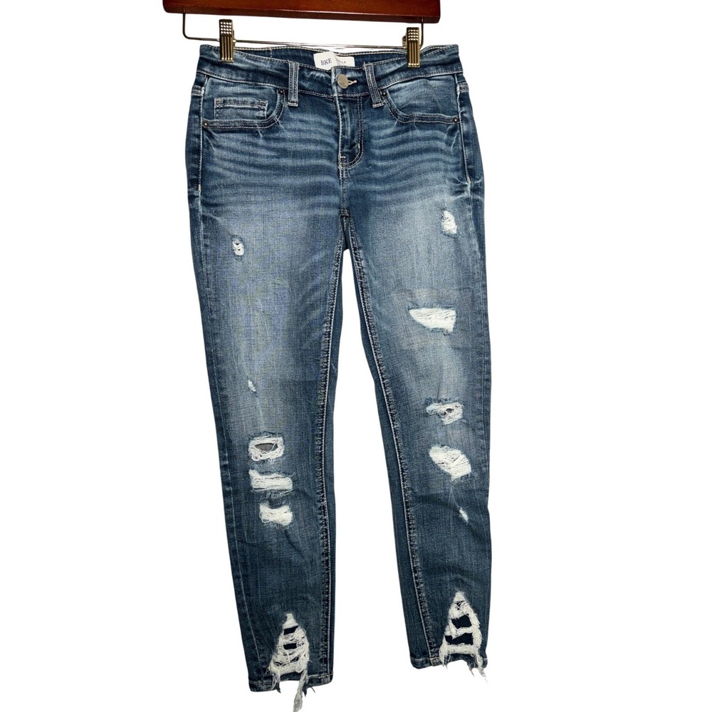 BKE Stella 26 Ankle Skinny Jeans Low Rise Distressed Medium Wash Slim Fit Summer